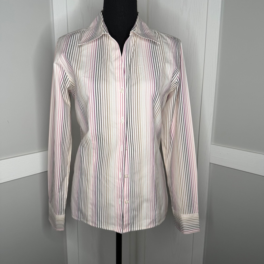 Gold‎ Label Investments Button Down Shirt Womens 6 Pink Striped Non-Iron Cotton